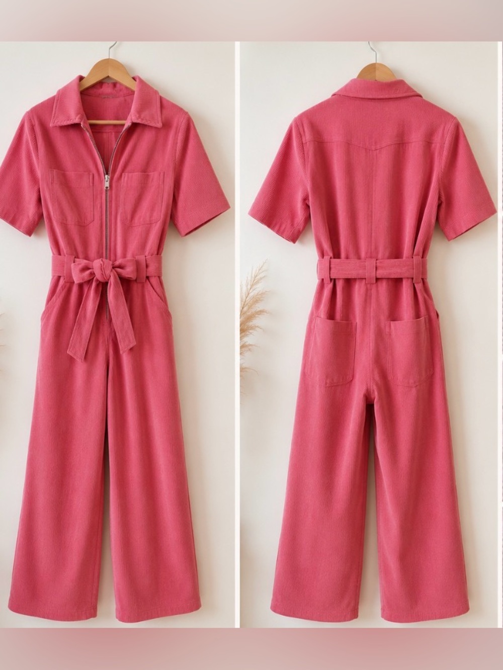 & Other Stories Women's Pink Zip-Front Utility Jumpsuit with Belt